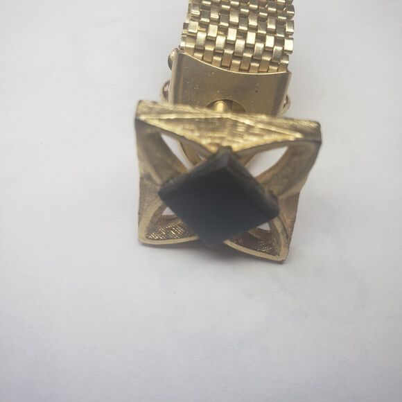 Vintage Cufflinks Gold-toned with Black Stone Square Unbranded Pre-Owned - Picture 5 of 7